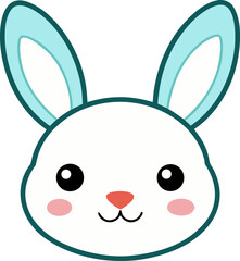 Cute Bunny Face Icon with Outline and Fill