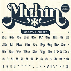 Serif Groovy Retro Vintage Bold Font alphabet vector file.