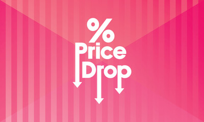Stylised vector illustration featuring the words "Price Drop" with a downward-pointing arrow. Modern, flat style with a vibrant green background, suitable for promotions