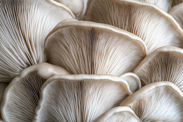 Close-up of gray oyster mushrooms.