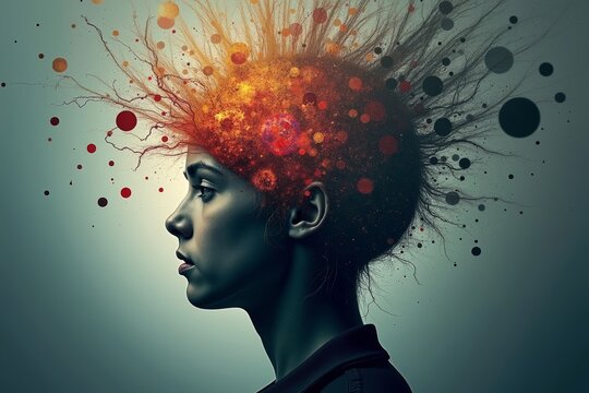 Capturing the tumultuous inner world of ADHD through a series of photos: a reflection of confusion, depression, and overwhelming thoughts, visually communicating the challenges and strain. - Powered by Adobe