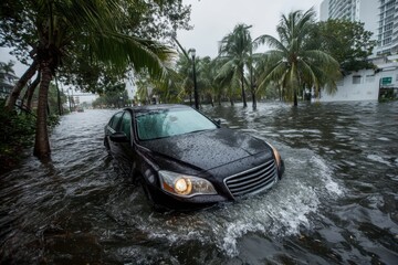 Miami Flood: Vehicle Stranded in Rising Waters Amidst Nature's Fury in Florida