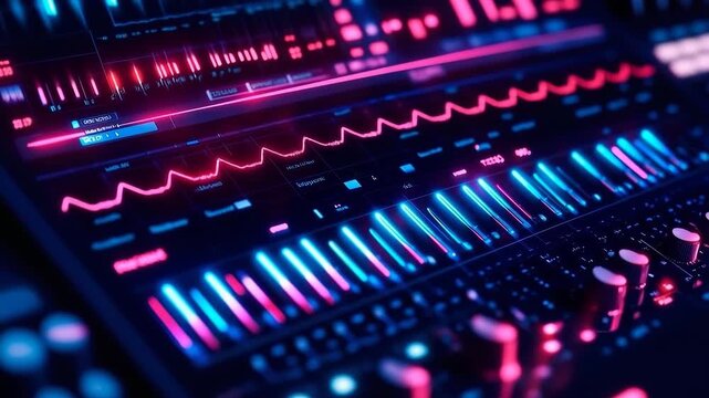 AI music composition interface with illuminated controls creates dynamic soundscapes for innovative musical projects
