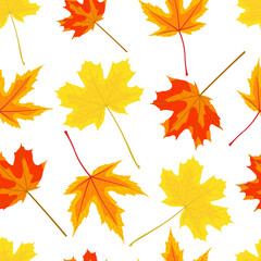 Autumn Yellow Maple Tree Leaves Seamless Pattern