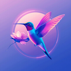"Colorful Hummingbird with Lotus Flower in Dreamy Gradient Style"