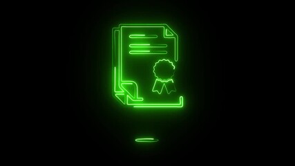 Get your official certification documents with this dynamic green glowing file animation for modern business and education needs on black background