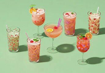 cocktail with strawberry pattern