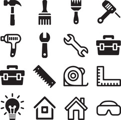 Obraz premium Collection of household repair and building tools icons set diy home improvement