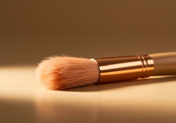 Makeup brush close up against warm background in soft focus