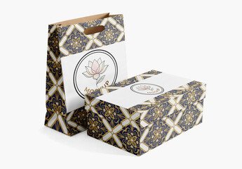 Box with Shopping Bag Mockup