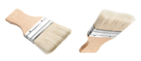 Wooden handle paint brush isolated on white background