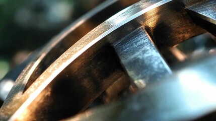 Intricate close-up of brushed metal machinery revealing mechanical precision and robust engineering