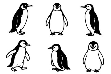Naklejka premium Illustration of 6 Penguins, outline version