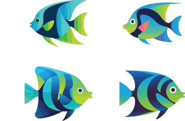 Naklejka premium Geometric Tropical Fish Set Abstract Flat Design Ocean Icon Vector