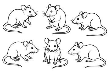 Illustration of 6 mice, outline version