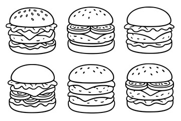 Illustration of 6 Burgers, outline version
