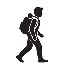 Silhouette person with backpack walking, , representing travel, adventure, and outdoor activity, suitable for various design projects