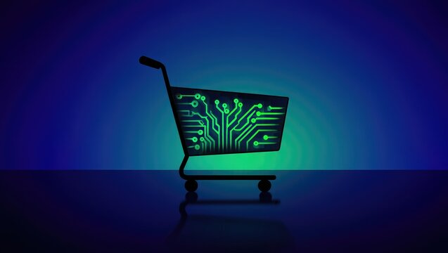 Shopping Cart with Digital Circuit Board Design ecommerce