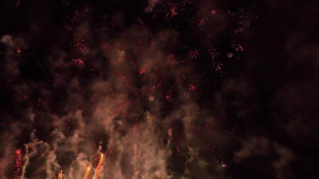 Exploding fireworks drone footage - 4k video shot by drone as fireworks explode
