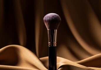 Makeup brush on a draped fabric background for cosmetic beauty themes