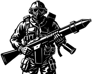 Obraz premium Military Soldier with Rocket Launcher Silhouette Vector