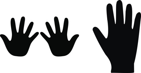 Silhouettes of two small hands and one large hand showing size comparison