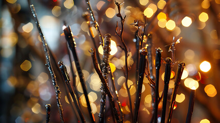 Bokeh lights on Christmas tree in winter