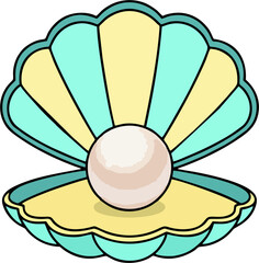 Turquoise and Yellow Pearl Shell Vector Illustration