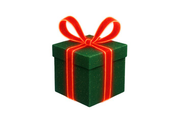 Obraz premium Green gift box with glowing red ribbon, celebrating holidays and special occasions, transparent background