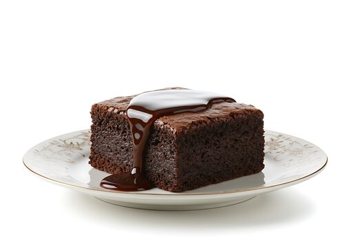 Delicious chocolate brownie dessert on plate isolated white background