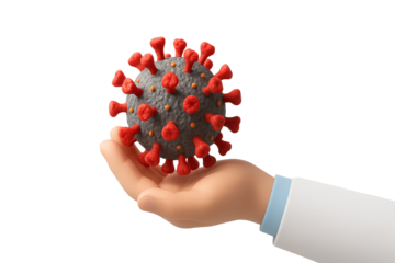 3D doctor hand holding virus model healthcare illustration showing medical research protection pandemic awareness microbiology concept isolated background