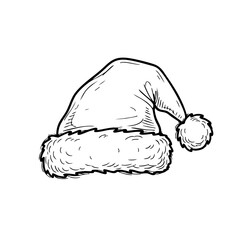 Hand-drawn sketch of Santa Claus hat, symbolizing warmth, joy, and the classic charm of Christmas attire.