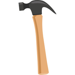 A simple drawing of a claw hammer with a wooden handle and gray metal head against a white...