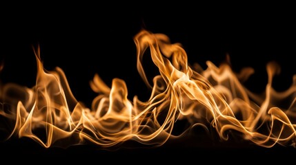 Fototapeta premium Dynamic and Lively Flames in Motion Against a Black Background Highlighting the Intensity and Beauty of Fire in a Captivating Display of Light and Color