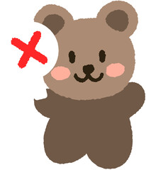 OX quiz illustration of a cute animal cartoon character holding an X sign