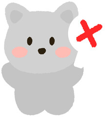 OX quiz illustration of a cute animal cartoon character holding an X sign