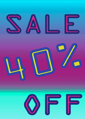 Poster, sale 40% off, colors background.