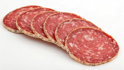 sliced salami isolated on a white background