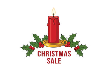 A lit red Christmas candle with holly and the words "Christmas Sale" below.