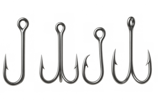 Fishing hooks metal sharp tackle isolated on transparent background