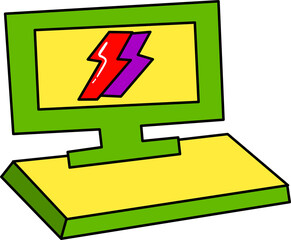Hand-Drawn Computer Icon with Energy Bolts