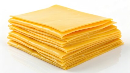 stack of processed cheese slices isolated on white