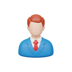 Stylized 3d male businessperson icon with red hair and tie isolated on transparent background