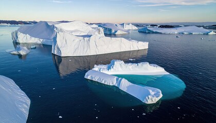 Aerial View of Icebergs in Arctic Ocean