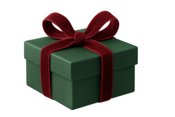 Obraz premium Green gift box with red velvet ribbon, ideal for christmas, holiday giving, or special occasion surprise