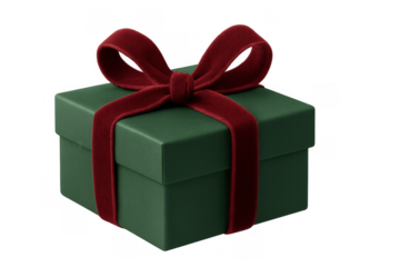 Green gift box with red velvet ribbon, ideal for christmas, holiday giving, or special occasion surprise