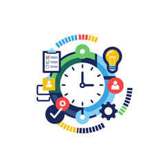 Obraz premium Clock with business icons representing time management and planning.