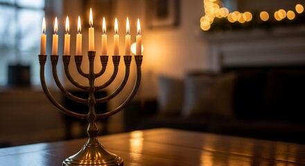 Hanukkah menorah with glowing candles celebrating the festival of lights and joy