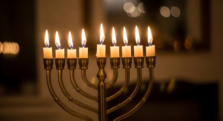 Illuminated Hanukkah Menorah Displaying the Celebration of the Festival of Lights