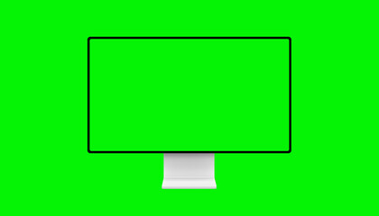 Computer monitor with bright green chroma key screen, ready for video editing, visual effects,...